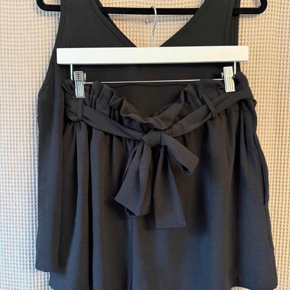 Two Piece Short Sleeveless V Neck Tank Top High Waisted Shorts- WORN ONCE!